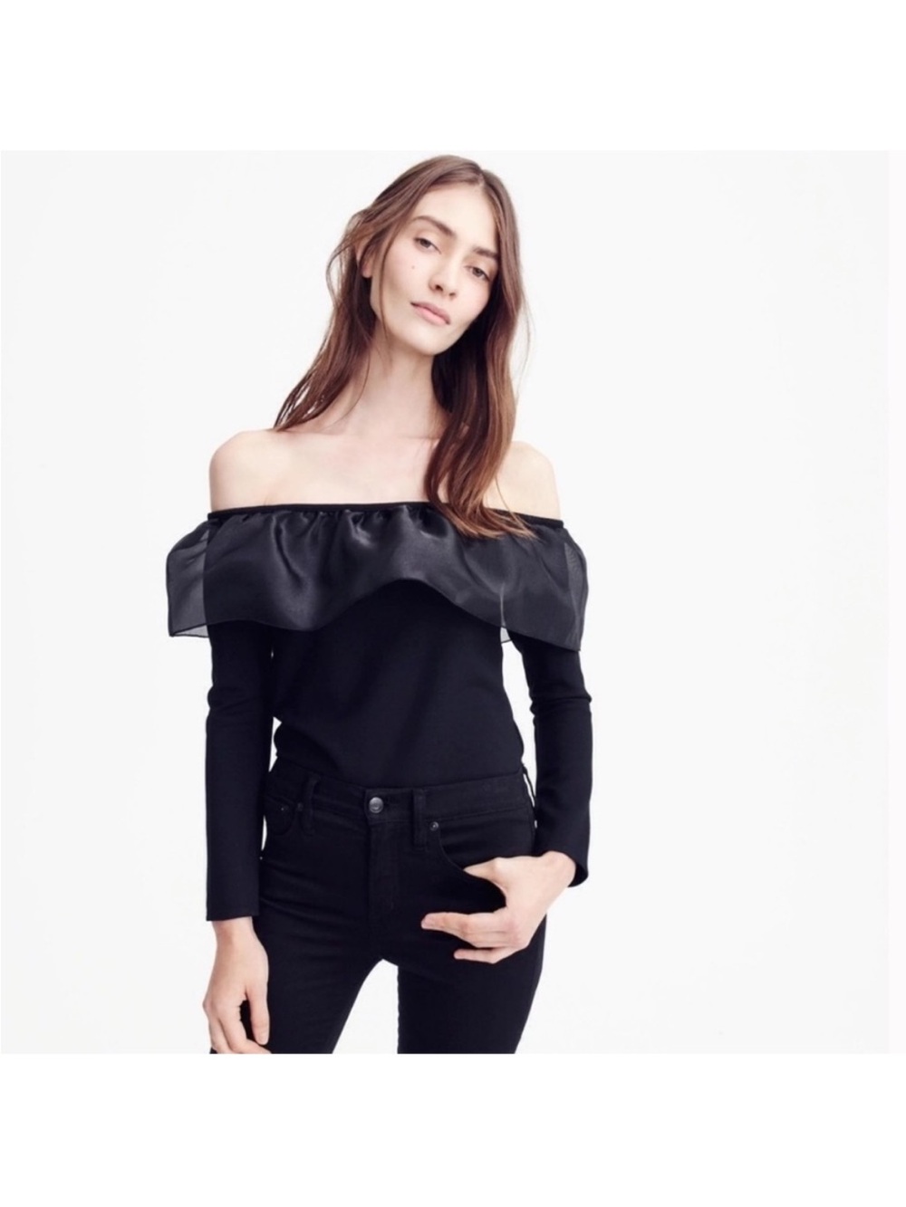J. Crew Black Off-Shoulder Ruffle Blouse
